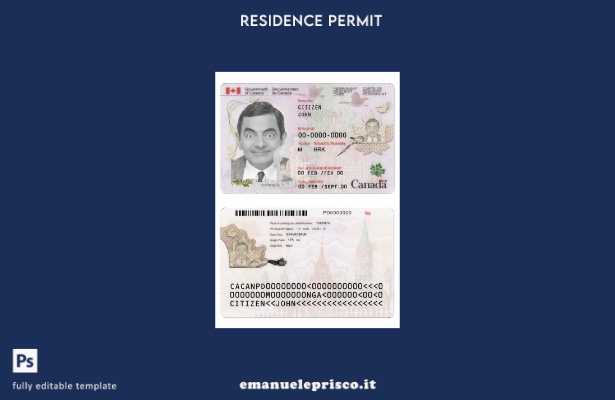 modello di versione della carta di residenza permanente canadese in stile verifi